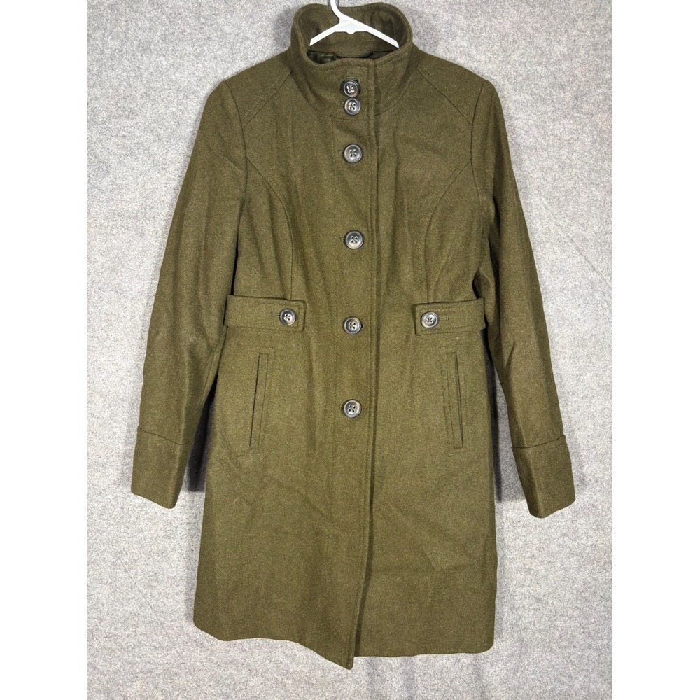 Old Navy Womens Olive Green Wool Blend Funnel Neck Button Front Coat S 253945-02